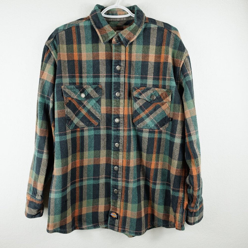 Dickies Men’s XL Green Plaid Flannel Shirt Long Sleeve Button Front Workwear